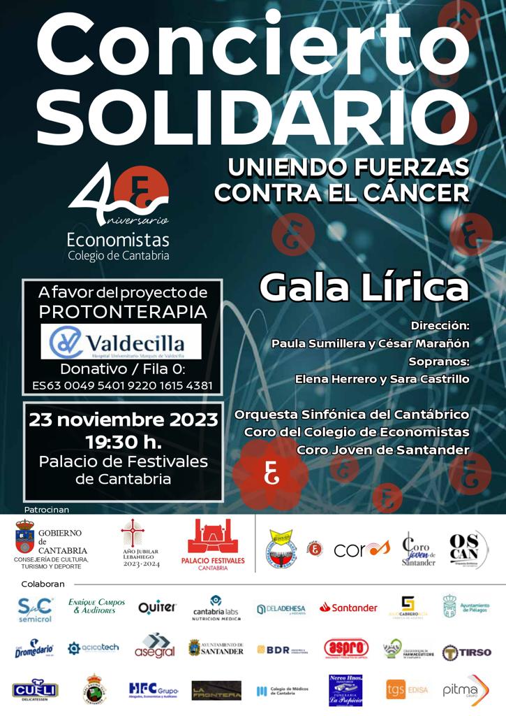 Cartel del concierto solidario 'Uniendo fuerzas contra el cáncer' del Colegio de Economistas de Cantabria, noviembre 2023.